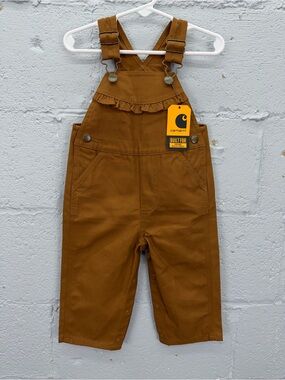 Carhartt Baby Girls' Canvas Ruffle Front 100% Cotton Overalls Size 12 months NWT